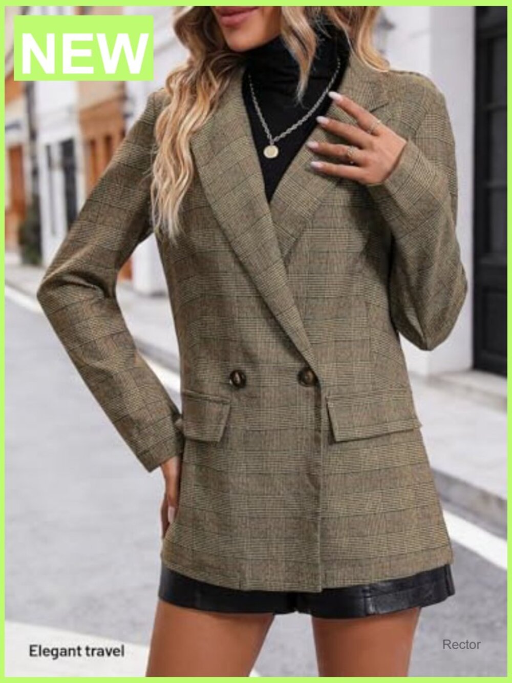 Women's Plaid Houndstooth Blazer - Lightweight Fully Lined Button Casual Work - Picture 3 of 7